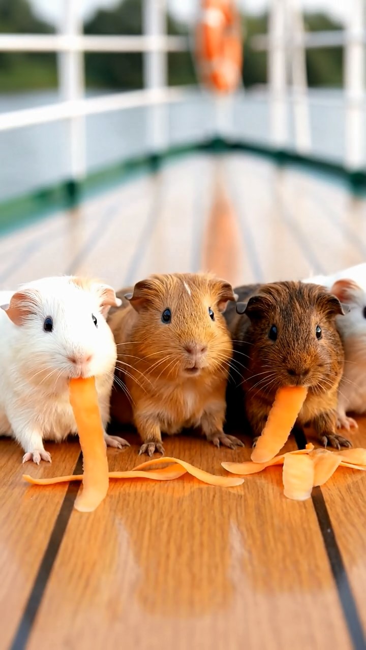 971. Highly detailed view of 1 smooth-haired Himalayan guinea pig with White fur, munching bell peppers, in a vibrant vegetable garden, under bright sunlight, creating a colorful scene.