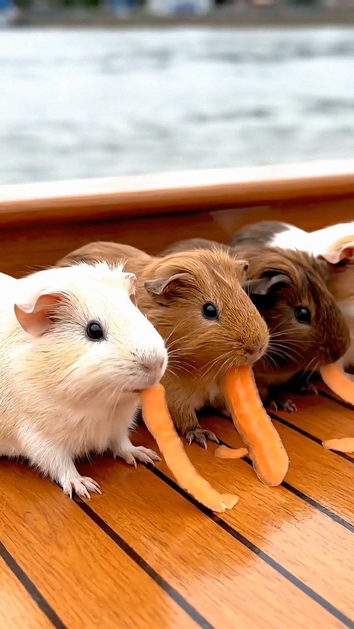 971. Highly detailed view of 1 smooth-haired Himalayan guinea pig with White fur, munching bell peppers, in a vibrant vegetable garden, under bright sunlight, creating a colorful scene.