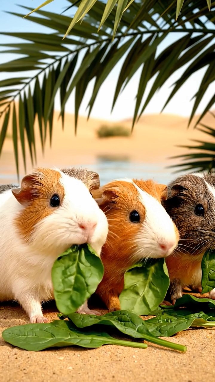 973. Detailed photo of 3 smooth-haired American guinea pigs with Gray, Cream, and Brown fur, burrowing with rapid digging, in a sandy dune, under a golden sunset, creating a realistic scene.
