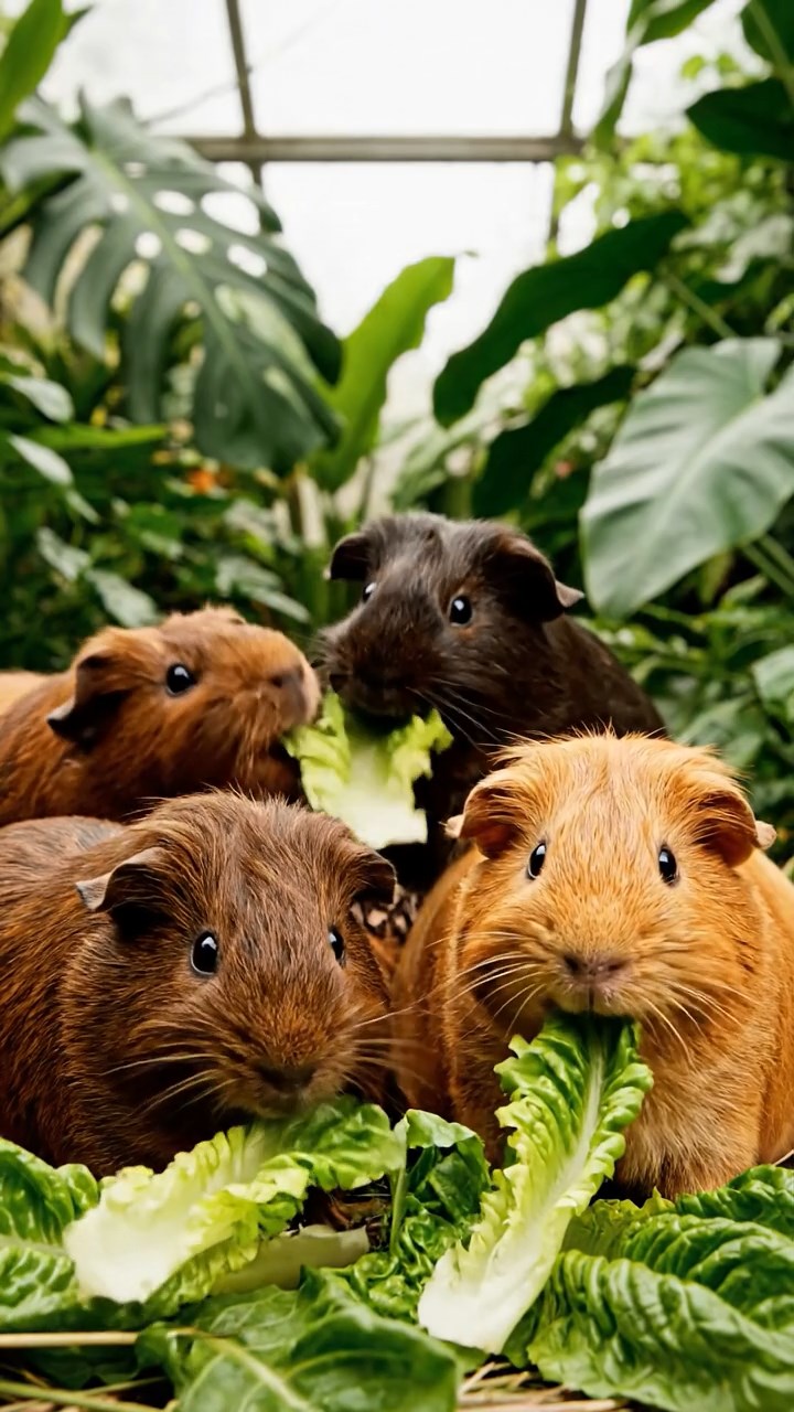 976. Realistic scene of 1 smooth-haired Californian guinea pig with Cream fur, nibbling strawberries, in a rose garden, under warm sunlight, capturing a lifelike romantic moment.