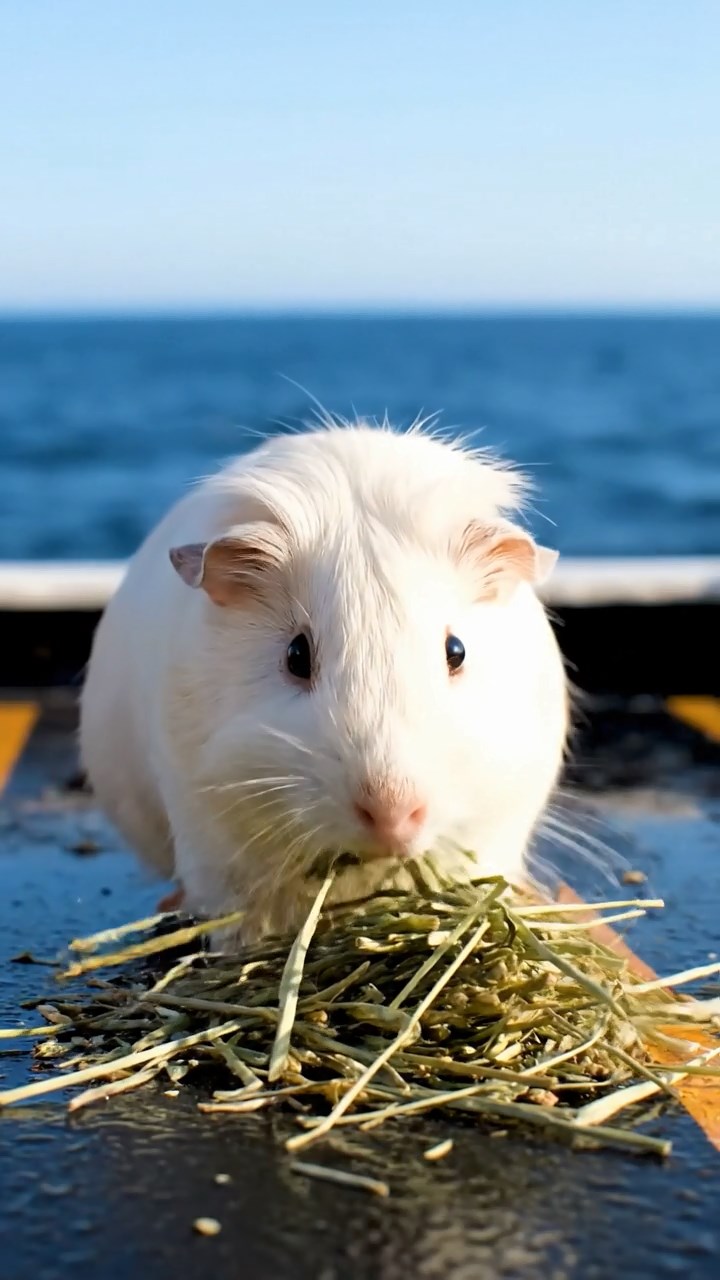 979. Highly detailed view of 4 smooth-haired Himalayan guinea pigs with White, Orange, Black, and Brown fur, dressed as writers, typing poems, in a guinea pig study, under warm lamplight, creating a vivid scene.