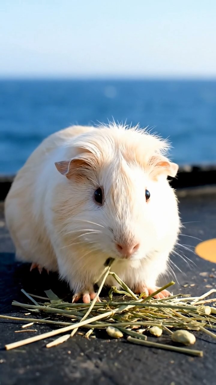 979. Highly detailed view of 4 smooth-haired Himalayan guinea pigs with White, Orange, Black, and Brown fur, dressed as writers, typing poems, in a guinea pig study, under warm lamplight, creating a vivid scene.