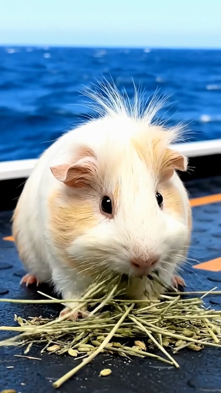979. Highly detailed view of 4 smooth-haired Himalayan guinea pigs with White, Orange, Black, and Brown fur, dressed as writers, typing poems, in a guinea pig study, under warm lamplight, creating a vivid scene.