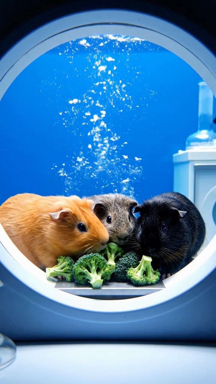 982. Photorealistic scene of 2 smooth-haired Teddy guinea pigs with Orange and Black fur, dressed as engineers, building a windmill, in a guinea pig workshop, under bright daylight, enhancing the industrious atmosphere.