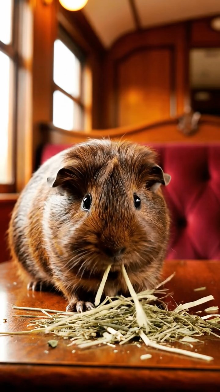 984. Realistic scene of 4 smooth-haired Californian guinea pigs with Fawn, Chocolate, Cinnamon, and Sable fur, dressed as firefighters, spraying hoses, in a guinea pig village, under glowing streetlights, capturing a heroic moment.