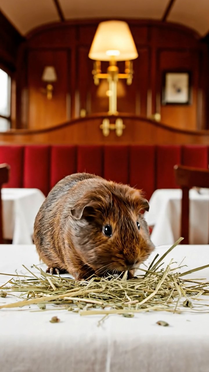 984. Realistic scene of 4 smooth-haired Californian guinea pigs with Fawn, Chocolate, Cinnamon, and Sable fur, dressed as firefighters, spraying hoses, in a guinea pig village, under glowing streetlights, capturing a heroic moment.