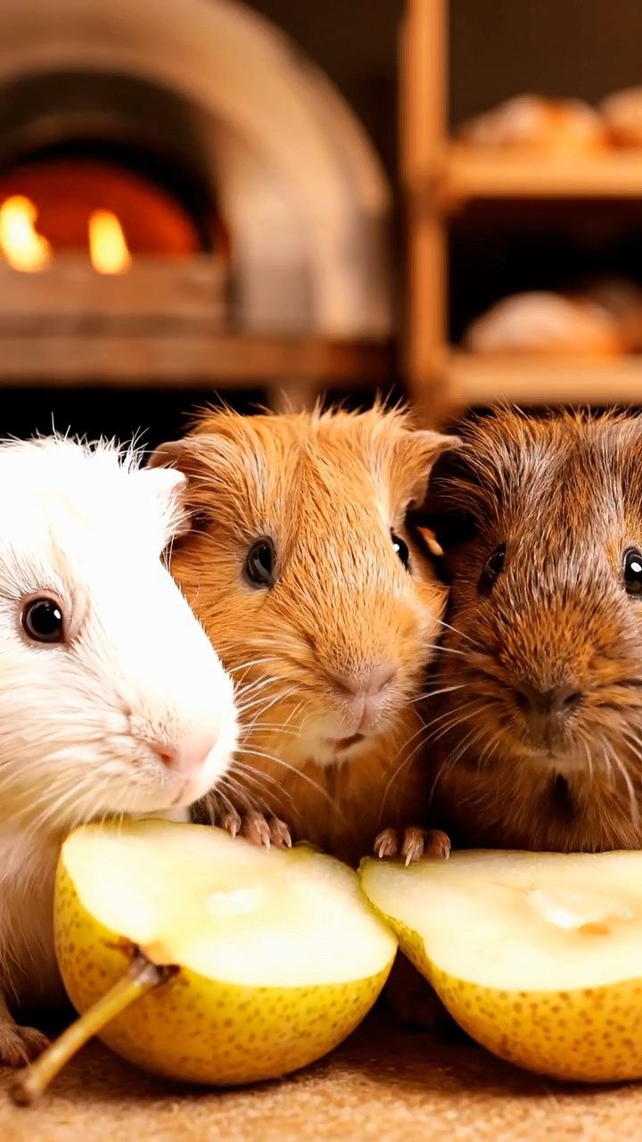 992. Realistic scene of 2 smooth-haired Californian guinea pigs with Orange and Black fur, dressed as tailors, sewing shirts, in a guinea pig atelier, under warm lamplight, creating a creative atmosphere.